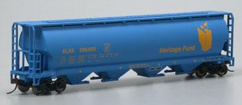 Bachmann 19139 HO Scale Canadian Cylindrical 4-Bay Grain Hopper - Ready to Run - Silver Series(R) -- Alberta Heritage Fund ALNX (blue, yellow)