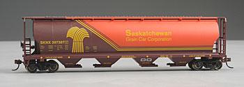 Bachmann 19140 HO Scale Canadian Cylindrical 4-Bay Grain Hopper - Ready to Run - Silver Series(R) -- Saskatchewan Grain Car Corp. (orange, brown, yellow)