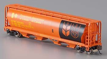Bachmann 19154 N Scale Canadian Cylindrical 4-Bay Grain Hopper - Ready to Run - Silver Series(R) -- Government of Canada CPWX (orange, black, yellow)