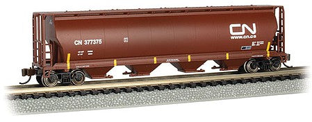 Bachmann 19161 N Scale Canadian Cylindrical 4-Bay Grain Hopper - Ready to Run - Silver Series(R) -- Canadian National 377375 (Boxcar Red)