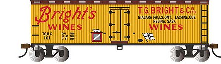 Bachmann 19809 HO Scale 40' Wood Reefer - Ready to Run - Silver Series(R) -- Bright's Wines (yellow, Boxcar red, red)