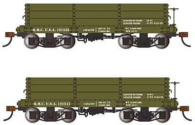 Bachmann 26534 On32 Scale 18' Wood Low-Side Gondola 2-Pack - Spectrum(R) -- US Quartermaster 121235, 122105 (green)