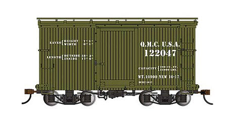Bachmann 26556 On30 Scale 18' Wood Boxcar with Murphy Roof 2-Pack - Ready to Run - Spectrum(R) -- U.S. Quartermaster 122047, 122105 (olive)