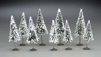 Bachmann 32102 N Scale SceneScapes(TM) Layout-Ready Trees -- Pine Trees w/Snow 3-4" pkg(9)