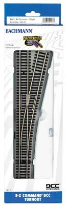 Bachmann 44140 HO Scale Decoder-Equipped Nickel Silver E-Z Track(R) Turnouts -- #4 Right Hand
