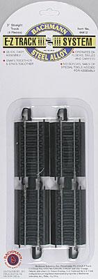 Bachmann 44412 HO Scale Straight Track w/Steel Rail & Black Roadbed - E-Z Track(R) -- 3" pkg(4)