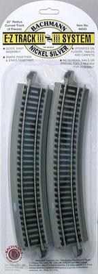 Bachmann 44503 HO Scale Curved Track w/ Nickel Silver Rail & Gray Roadbed - E-Z Track(R) -- 22" 55.9cm Radius pkg(4)