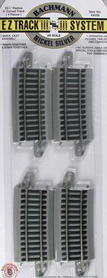 Bachmann 44508 HO Scale Curved Track w/ Nickel Silver Rail & Gray Roadbed - E-Z Track(R) -- 33-1/4" Radius 6-Degree Curve pkg(4)