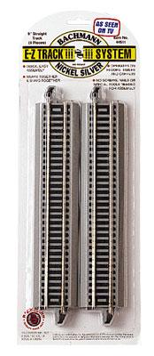 Bachmann 44511 HO Scale Straight Track w/Nickel Silver Rail & Gray Roadbed - E-Z Track(R) -- 9" 22.9cm pkg(4)