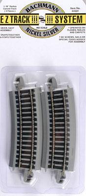 Bachmann 44531 HO Scale Curved Track w/ Nickel Silver Rail & Gray Roadbed - E-Z Track(R) -- 1/2 18" Radius pkg(4)