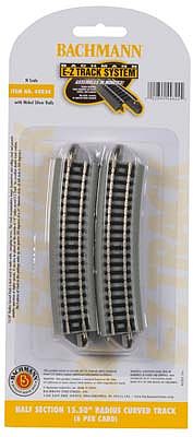 Bachmann 44824 N Scale Curved Track w/Nickel Silver Rail & Gray Roadbed - E-Z Track(R) -- 15-1/2" Radius Half Section pkg(6)
