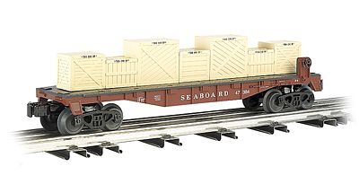 Bachmann 47554 O Scale 40' Flatcar w/Crate Load - 3-Rail - Ready to Run - Williams(TM) -- Seaboard Air Line #47384 (Boxcar Red)
