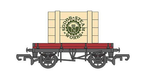 Bachmann 77404 HO Scale Flatcar (Plank Wagon) - Ready to Run - Thomas and Friends(TM) -- With Sodor Steam Works Crate Load (red, black)