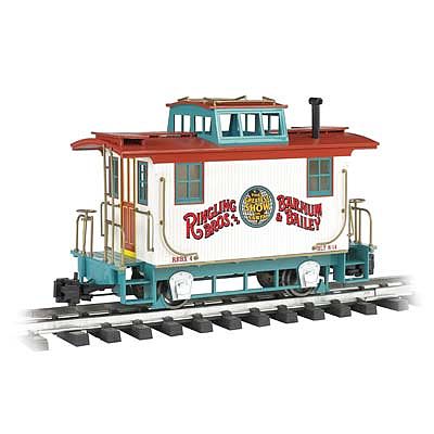 Bachmann 92717 G Scale 4-Wheel Wood Bobber Caboose - Ready to Run -- Ringling Bros. and Barnum & Bailey(TM) Circus #4 (white, red, blue)