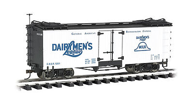Bachmann 93266 G Scale Wood Reefer - Ready to Run -- Dairymen's League CNGR #5201 (white, black, blue)