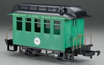 Bachmann 97093 G Scale Wood Coach - Ready to Run - Li'l Big Haulers -- Short Line Railroad (green, black)