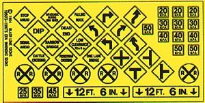 Blair Line 107 HO Scale Highway Signs -- Warning #3 1948-Present (black, yellow)