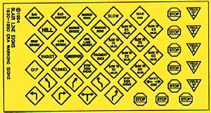 Blair Line 143 HO Scale Highway Signs -- Vintage Warning/Stop 1930s-1950s (black, yellow)