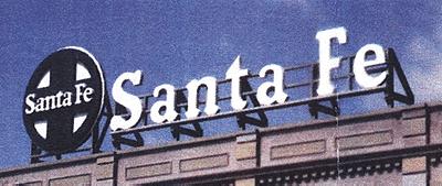 Blair Line 1511 All Scale Laser-Cut Wood Billboards - Small for Z, N & HO -- Santa Fe - Round Herald & Name  3-3/4 x 1-13/64"  9.3 x 3cm