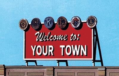 Blair Line 1528 All Scale Laser-Cut Wood Billboards - Small for Z, N & HO -- Welcome to Yourtown 2.1 x 1.25"