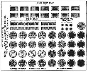 Blair Line 162 HO Scale Manhole Covers & Storm Drains -- Printed on Adhesive Backed Paper