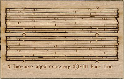 Blair Line 20 N Scale Wood Grade Crossing - Kit -- Laser-Cut Wood Kit - Rough-Cut Two Lane pkg(2) 1-13/16" Long