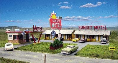 Blair Line 2001 HO Scale Sunset Motel -- Kit - Office: 5 x 3-5/16"  12.7 x 8.4cm; Units: 6-1/2 x 2-3/4"  16.5 x 6.9cm