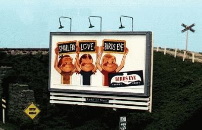 Blair Line 2433 HO Scale Laser-Cut Wood Billboards (1 Billboard Frame, Lamp Shades & Two Signs) -- Pole, 1950s-Present