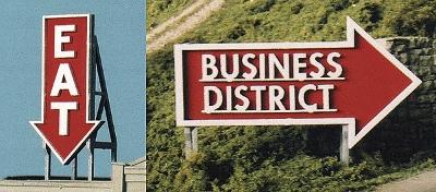 Blair Line 2532 All Scale Laser-Cut Wood Billboard Kits - Large for HO, S & O -- Eat & Business District (1 Each of 2 Signs) 3-5/8 x 2-1/8"
