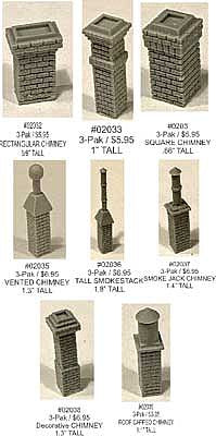 Bar Mills 2036 HO Scale Brick Chimney with Tall Smokestack -- Unpainted Cast Resin 1-13/16" 4.6cm Tall pkg(3)