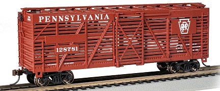 Bachmann 18515 HO Scale 40' Stock Car - Ready to Run - Silver Series(R) -- Pennsylvania Railroad 128781 (Tuscan)