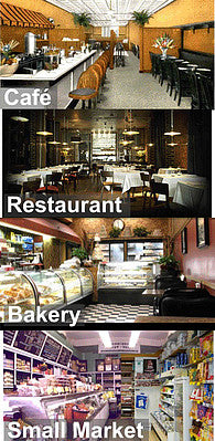 City Classics 1352 HO Scale Four Food Businesses Picture Window Photo Interior 4-Pack -- Fits 3 to 3-1/2 x 1-5/8"  7.6 to 8.9 x 4.1cm Building Storefront