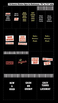 City Classics 716 HO Scale Generic Window Signs for Businesses -- For 5/8 to 1-1/4"  1.6 to 3.2cm Wide Windows