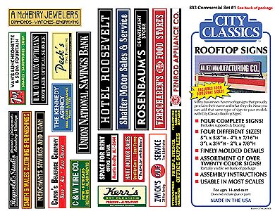 City Classics 803 HO Scale Rooftop Signs - Kit -- Commercial Signs #1 One Each: 5 x 5/8", 4 x 7/16", 3 x 3/4" & 2 x 7/8"