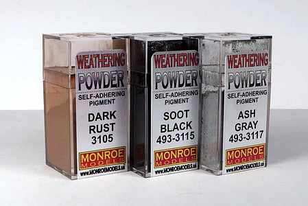 Monroe Models 2913 HO Scale Grime & Rust Weathering Powder Set -- 1 Each: Soot Black, Ash Gray, Dark Rust