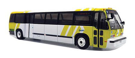 Iconic Replicas 870319 HO Scale 1987-1994 TMC RTS Transit Bus - Assembled -- Dallas Area Rapid Transit DART (white, yellow)