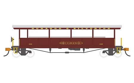 Bachmann 17431 HO Scale Open-Sided Excursion Car with Seats - Ready to Run - Silver Series(R) -- Durange & Silverton 410 (red)