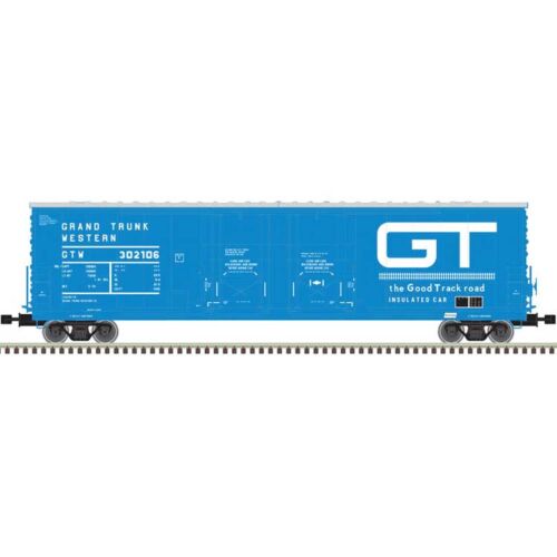Atlas Model Railroad 50005201 N Scale Evans 53' Double Plug-Door Boxcar - Ready to Run - Master(R) -- Grand Trunk Western 302106 (blue, white)