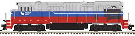 Atlas 10003630 HO Scale GE B23-7 Phase 1 Low Nose - Standard DC - Master Silver -- Metro-North Commuter Railroad #805 (blue, red, silver)