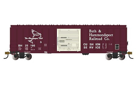 Bachmann 14910 HO Scale ACF 50'6" Outside-Braced Boxcar - Flashing Rear End Device - Ready to Run -- Bath & Hammondsport 25105 (purple, white)