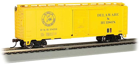 Bachmann 16009 HO Scale Pullman-Standard PS-1 40' Steel Boxcar - Ready to Run - Silver Series(R) -- Delaware & Hudson 19691 (yellow, black, Circle Script Logo)