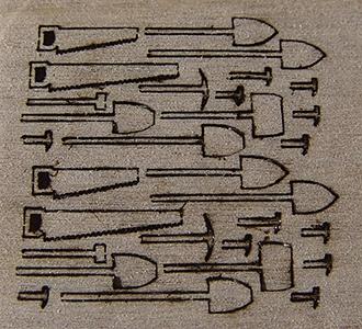 GCLaser 1154 HO Scale Miniature Tool Set -- 10 Shovels, 4 Saws, 2 Picks, 14 Hammers