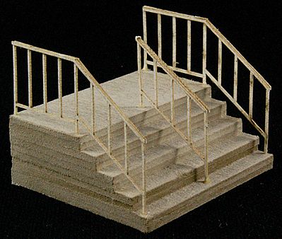 GCLaser 11604 HO Scale The Cube Modular System Component - Kit (Laser-Cut Architectural Card) -- Double-Wide Stairs w/Railings pkg(2)