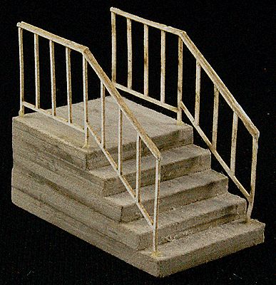 GCLaser 11607 HO Scale The Cube Modular System Component - Kit (Laser-Cut Architectural Card) -- Single-Wide Stairs w/Railings pkg(2)