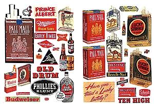 JL Innovative Design 185 HO Scale Alcohol/Tobacco/Chewing Gum Posters -- 1940s-1960s