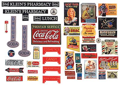 JL Innovative Design 242 HO Scale Billboard Signs/Posters (Printed Color Graphics) -- 1930-1950s Drugstore & Pharmacy Signs pkg(41)