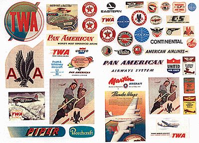 JL Innovative Design 244 HO Scale Billboard Signs/Posters (Printed Color Graphics) -- 1940-1950s Aviation & Airline Signs pkg(46)