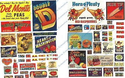 JL Innovative Design 246 HO Scale Vintage Fruit Crate & Fruit Stand Signs -- 1930s-1950s pkg(70)