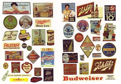 JL Innovative Design 263 HO Scale 1940s-1950s Beer & Alcohol Signs -- pkg(44)