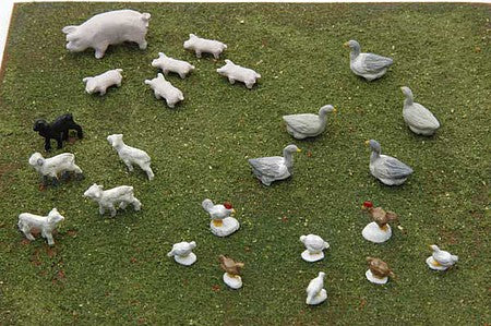 JL Innovative Design 338 HO Scale Farmyard Small Animals -- Unpainted Metal Castings 24 Pieces